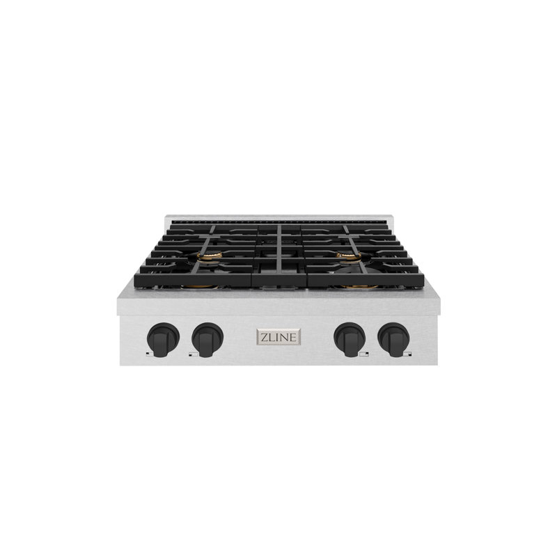 ZLINE 30 in. Autograph Paramount Gas Rangetop in DuraSnow® Steel w/ Black Accents, Satin Stainless Steel/Matte Black