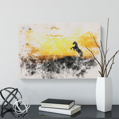 Horse At Sunset - Wrapped Canvas