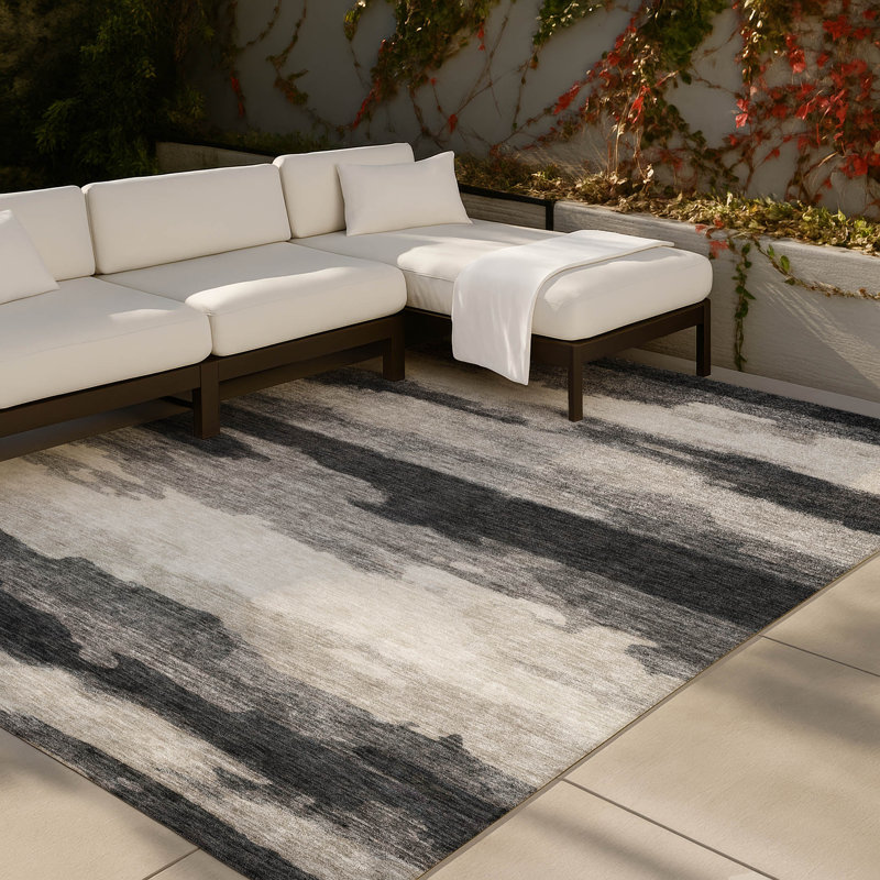 Machine Washable Indoor/Outdoor Chantille ACN2876 Abstract Rug, 9' x 12', Black