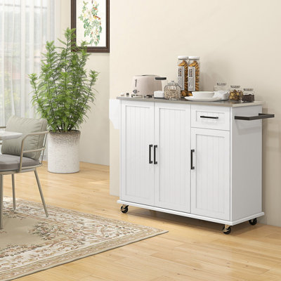 Kitchen Island With Storage, Rolling Kitchen Island On Wheels With Drawer, 3 Cabinets, Stainless Steel Countertop, Spice Rack And Towel Rack