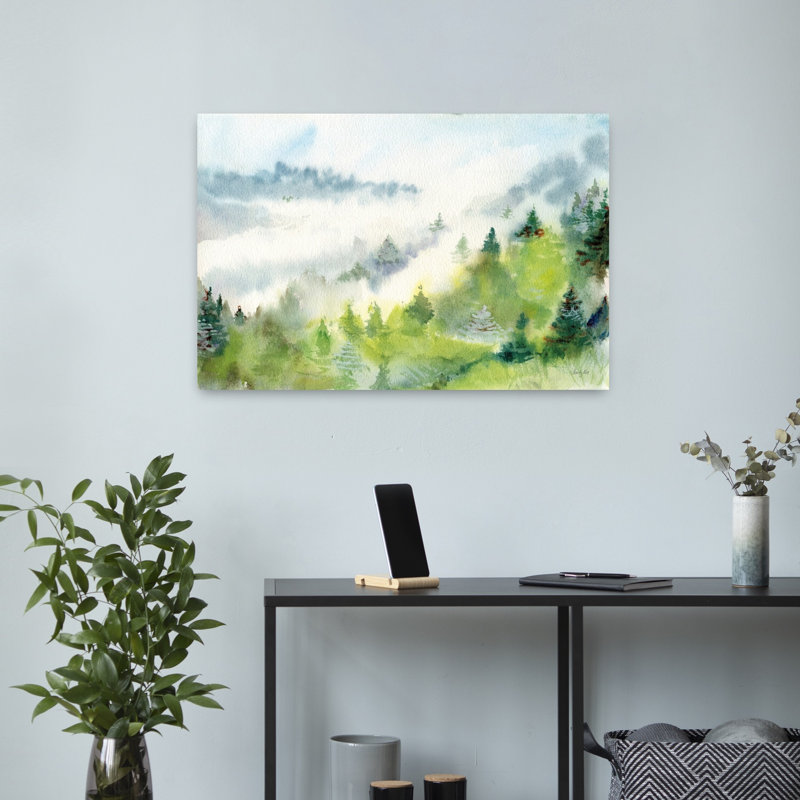 «Evergreen Abstract Contemporary Forest Landscape», art mural, H 16 po x l 24 po