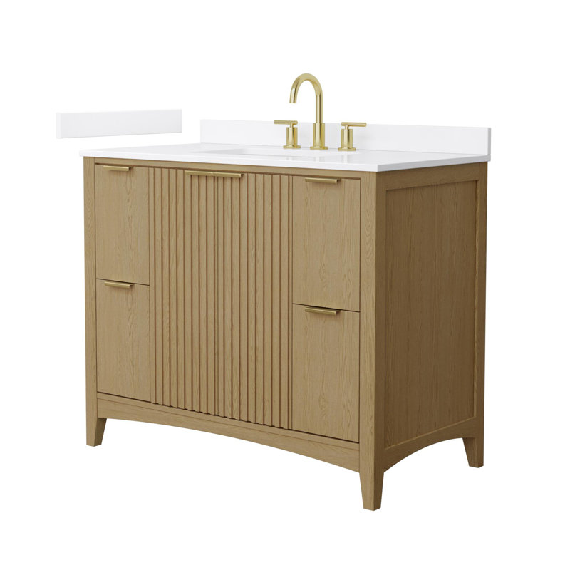 Single Vanity, Beige / Matte Black, 42", White Quartz