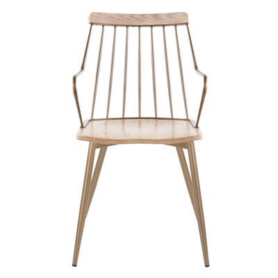 Whitewashed Wood And Antique Copper Metal Accent Chair, Styling, Spindle - Back, Seat To Floor 17.5", Product Weight 15.99 Lb, Package Height 23 In, Indoor Use, 250 Lbs Capacity Chair Made From Wood,
