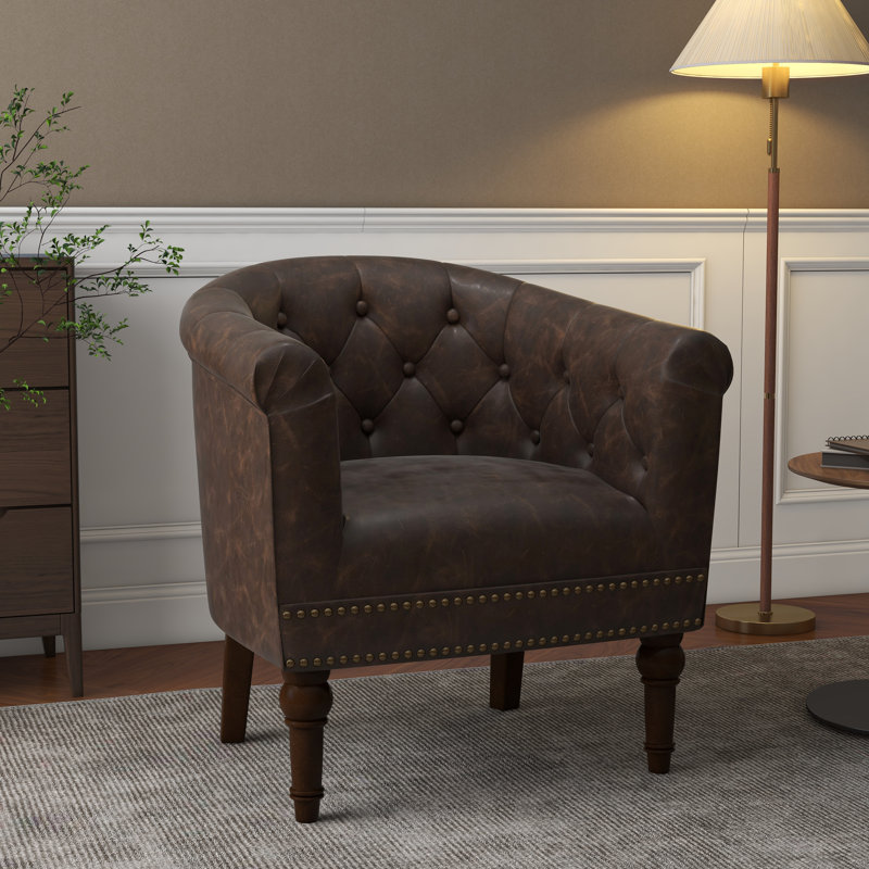 Fauteuil demi-tonneau touffeté en similicuir de 29,88 po Boney, Similicuir chocolat