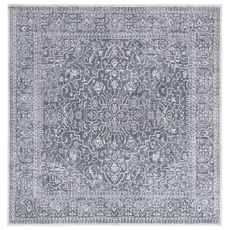 Tapis gris foncé / crème Calidia, Carré 10 pi