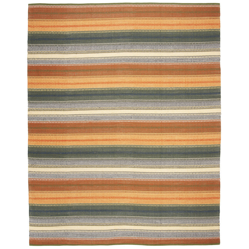 Tapis rayé en coton tissé à la main Chiginagak, Rectangle 8 pi x 10 pi