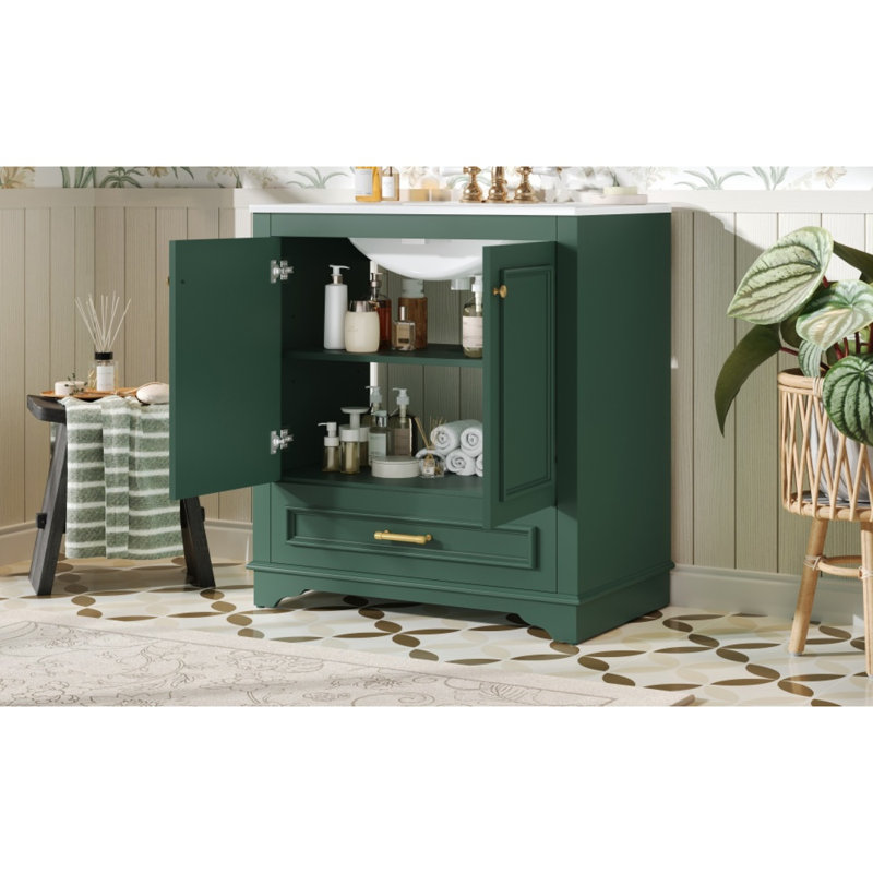 Meuble-lavabo 30 po avec lavabo en céramique et portes à fermeture douce, Vert