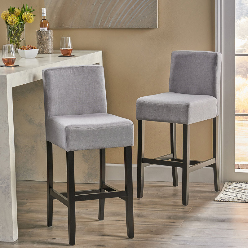 Tabouret de bar 30 pouces en tissu avec structure en bois massif (ensemble de 2), Gris
