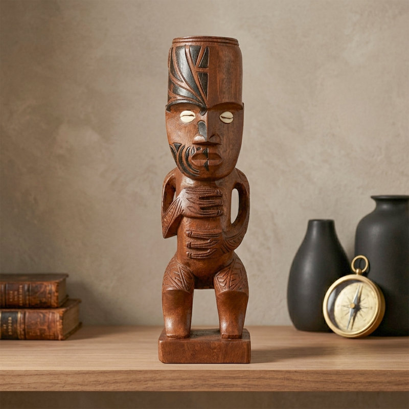 Reanne fait à la main en bois de tigre primitif Statue Tribal Sculpture Tiki Bar Totem fabriqué à la main cadeau unique Home Decor Accent Figurine sculptée à la main
