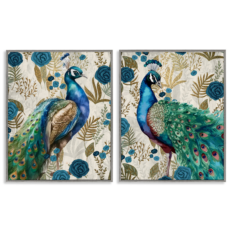 Ensemble de 2 giclées encadrées Floral Peacock Pride, design par Kim Allen, Giclée de ferme grise encadrée, H 20 po x l 16 po
