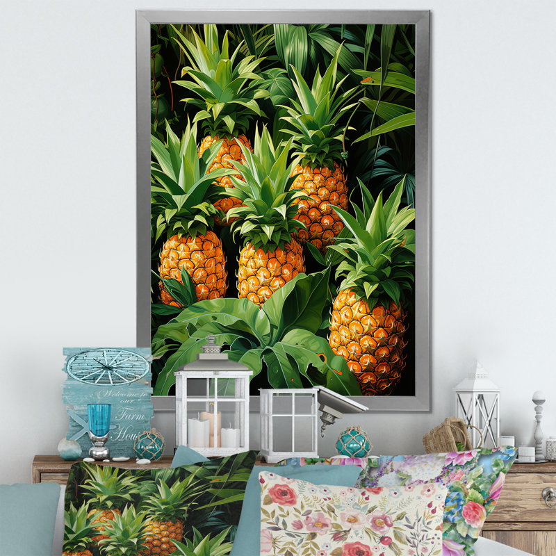 Pineapple Paradise III - Ananas, art mural, H 32 po x l 24 po x P 1 po, Cadre photo argenté