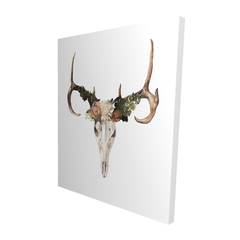 Crâne de cerf avec roses - Toile florale pour la décoration intérieure
