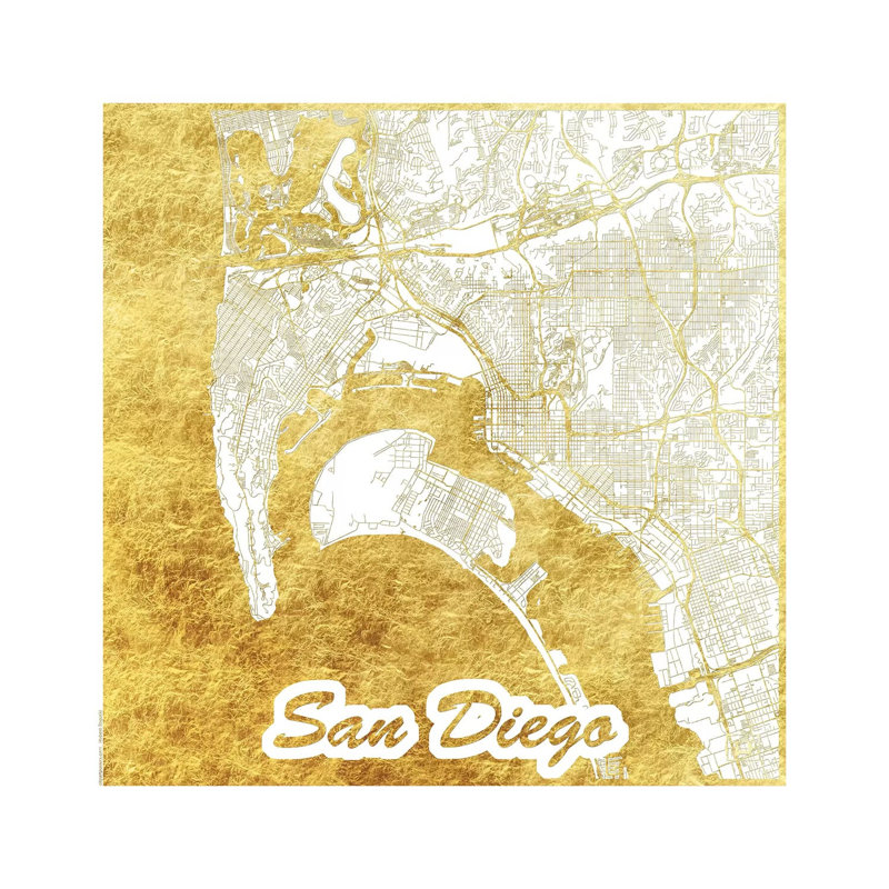 San Diego Leaf Urban Blueprint Map by Hubert Roguski - Wrapped Canvas Painting, 93.98 cm H x 93.98 cm W x 3.175 cm D