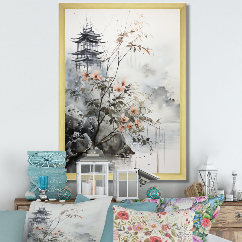 Art asiatique, oiseau Sumi, sérénité - impression, H 40 po x l 30 po x P 1,5 po, Cadre doré simple