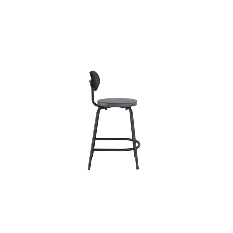 Tabouret de comptoir Khylia - noir graphite avec cuir écologique graphite, Siège gris / base noire
