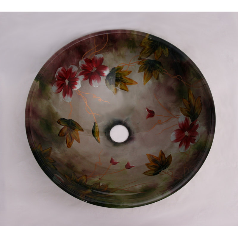Legion Furniture 16.5'' Glass Circular Bathroom Sink, Floral in Summer