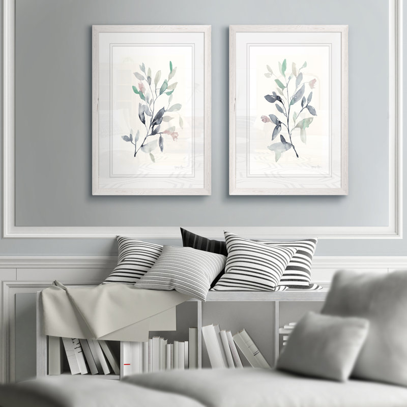 Water Branches I - ensemble de 2 reproductions, H 20 po x l 16 po x P 1,25 po, Blanc, Impression encadrée avec passe-partout