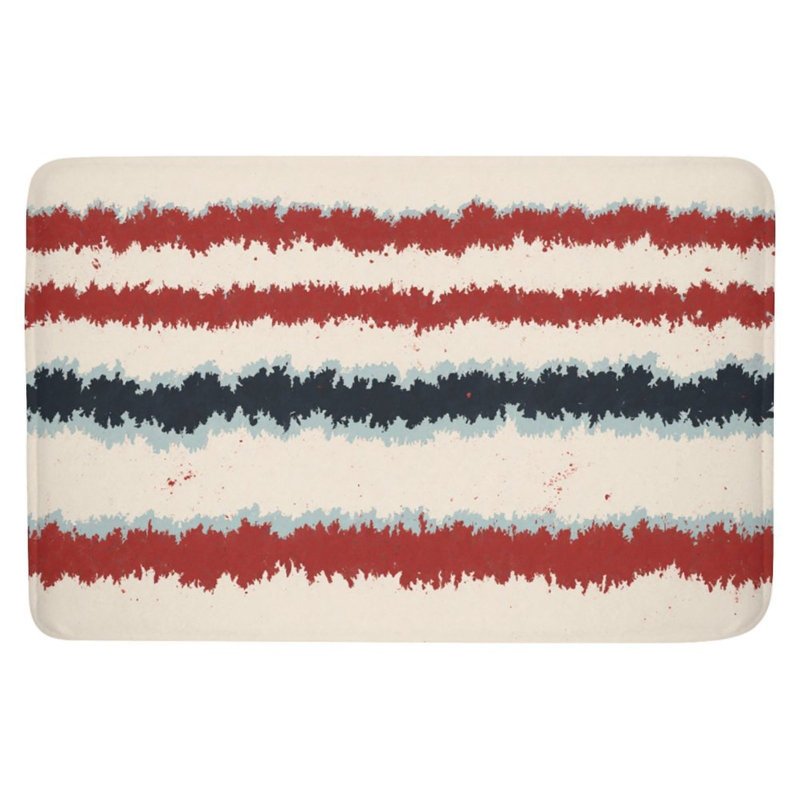 Red & Navy Wavy Pattern Bath Rug，16 X 24