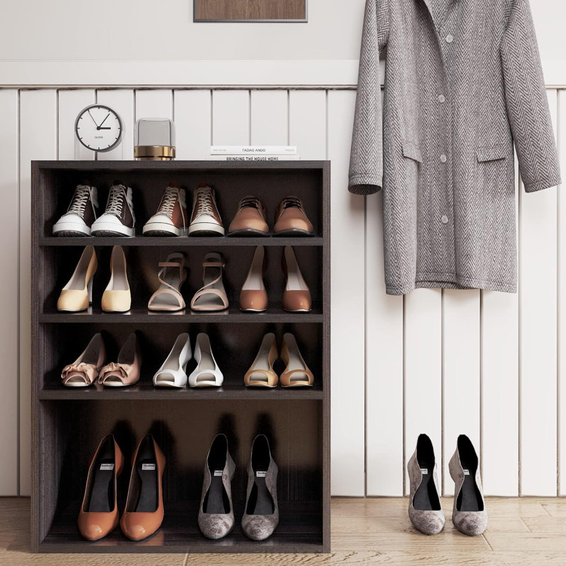 Latitude RunÂ® Shoes Rack, Free Standing Wood Closet Organizer Unit, Obsidian Wood, 31.5" H x 21.7" W x 12" D