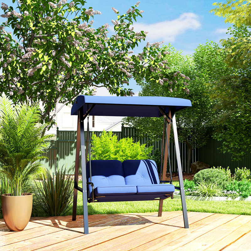 Banc de balançoire avec véranda et balancelle 2 places avec auvent, bleu