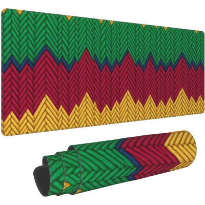 Knitted Effect Rastafarian Stripes Abstract Caribbean Culture Elements Tropical Large Mouse Pad Gaming Desk Mat XXL Non-Slip Rubber Base Durable Stitched Edges Work Play, 15.7 x 31.5 in