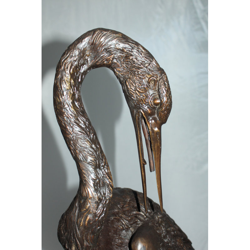 Bronze Crane Head Down Fountain Statue for Garden Decor