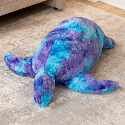 Raven-Symoné Shelly The Turtle Sea Buddy Large Kids Stuffed Animal Bean Bag And Pouf, Tie-Dye Mystic Blue Fur