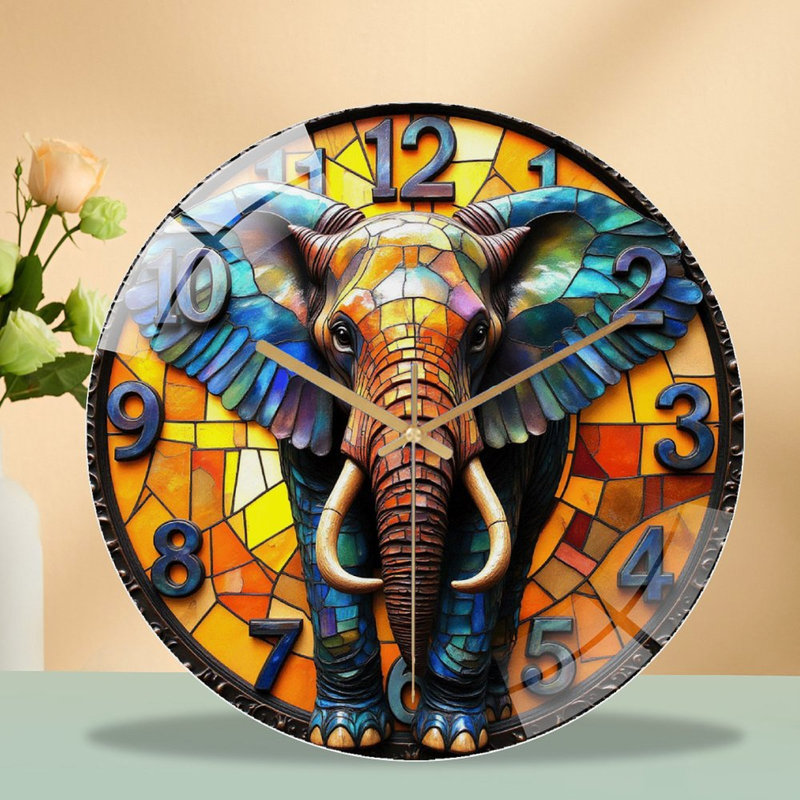 Horloge murale vitrail éléphant 12 po