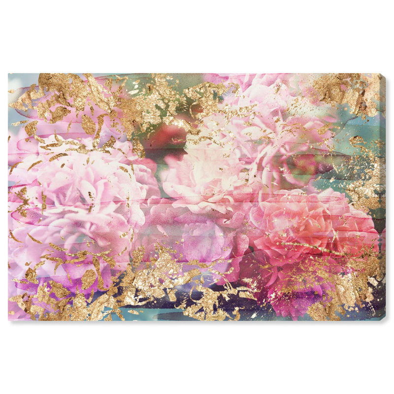 Rose Rhapsody Pink and Gold Floral Canvas Print