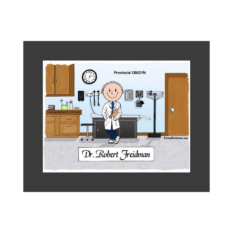 Personalized Doctor - Male Cartoon Caricature with a Mat, Ready to Frame, Yes