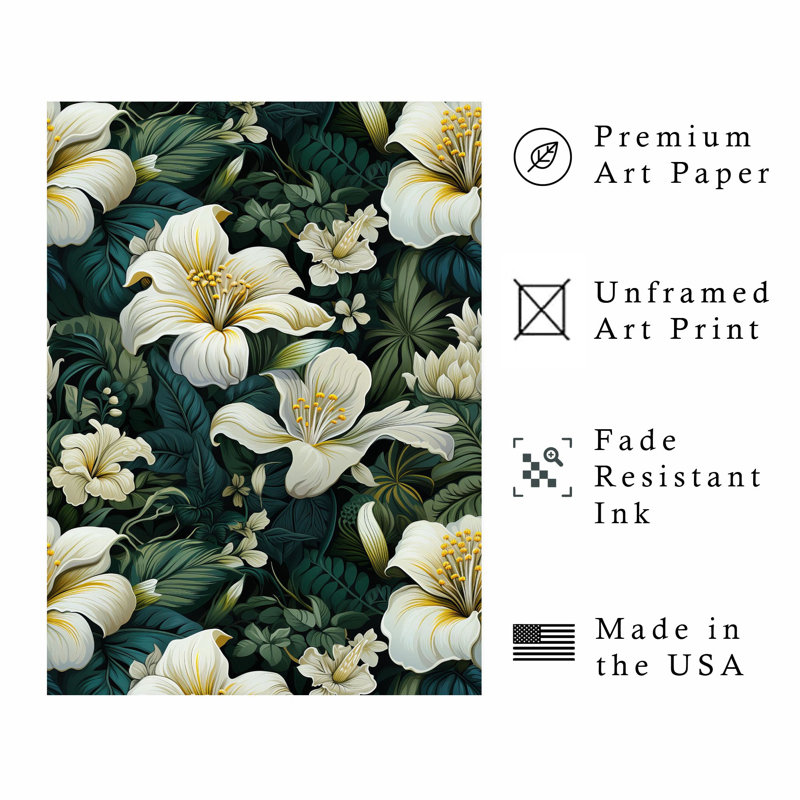 Floral, fleurs d'Hibiscus hawaïen, impression d'art tropical sans cadre, H 14 po x l 11 po