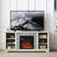 Meuble télé électrique en pierre pour foyer, encastrable 18 po, blanc, convient aux téléviseurs de 65 po, unité de rangement avec décoration et rangement