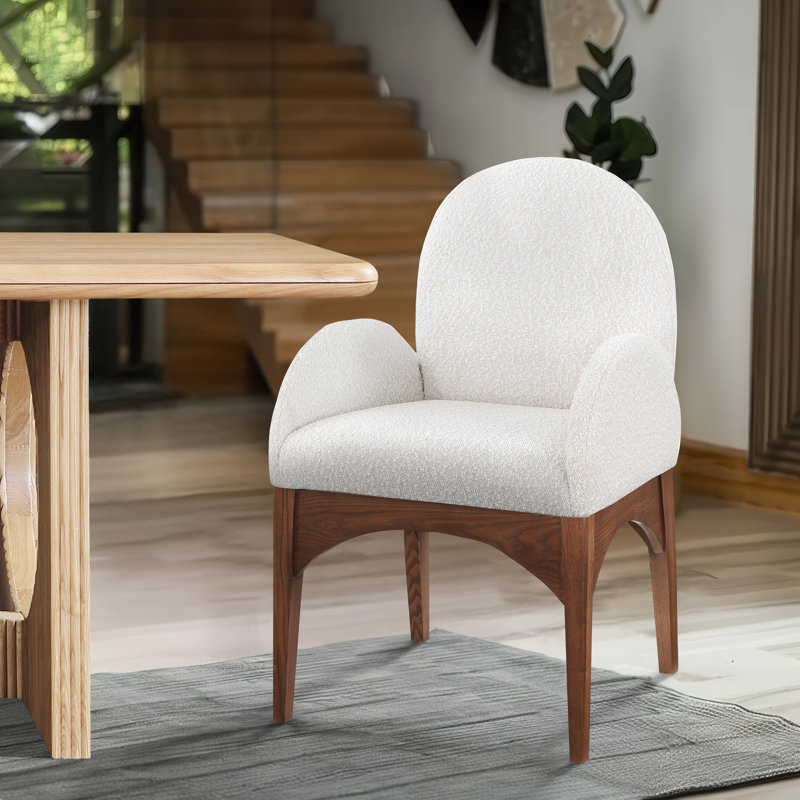 Waldorf Fabric Arm Chair Dining Chair, Cream Boucle Fabric, Walnut