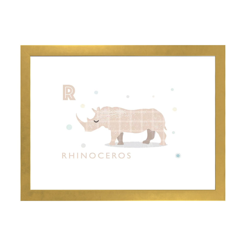 Rhino - imprimé, Blanc, H 16 po x l 24 po x P 1 po, Papier encadré doré