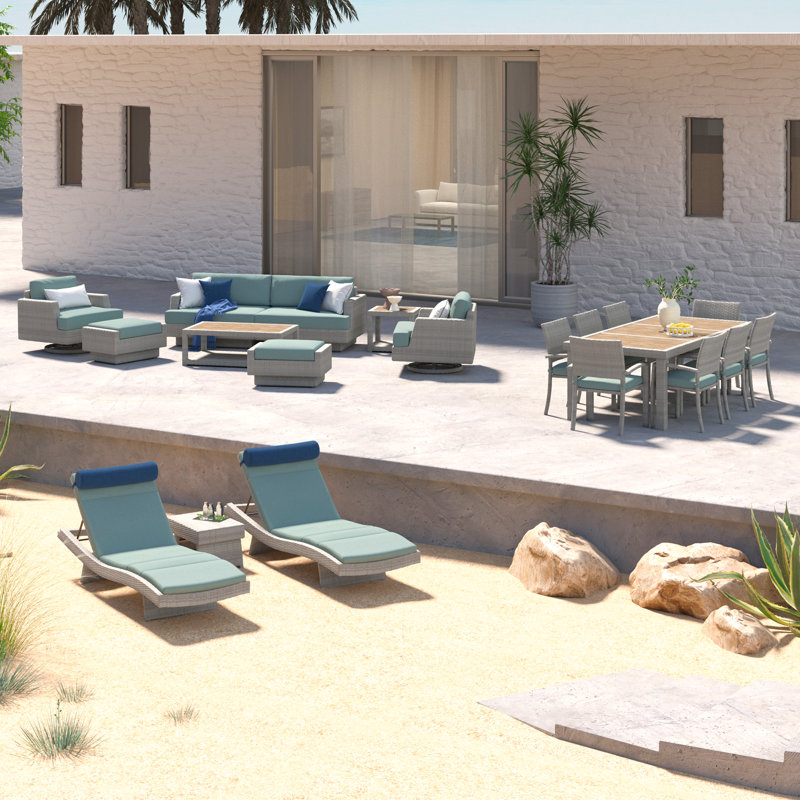 Ehrenfried 17 - Person Patio Conversation Set with Cushions, Spa Blue/Gray