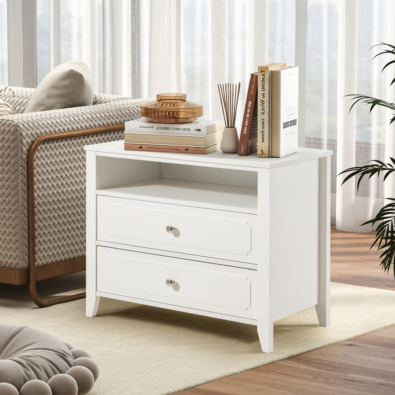 29.9" W Wood Nightstand With Two Drawers, White