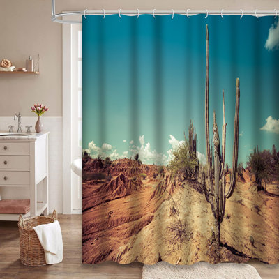 Desert Cactus America Clouds Sand Red Sand Shower Curtain with 12 Hooks