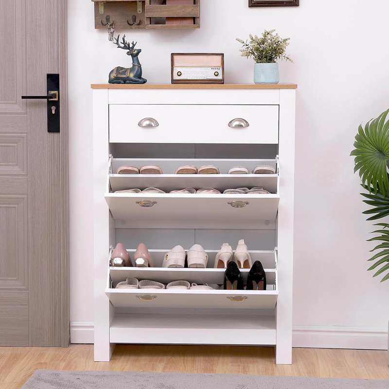 Shoe Storage Cabinet with Flip Drawers & Top Drawer  Space-Saving Organizer for Entryway & Bedroom