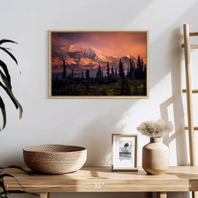 Denali et forêt Denali, 19 po x 13 po, Cadre flottant en bois naturel