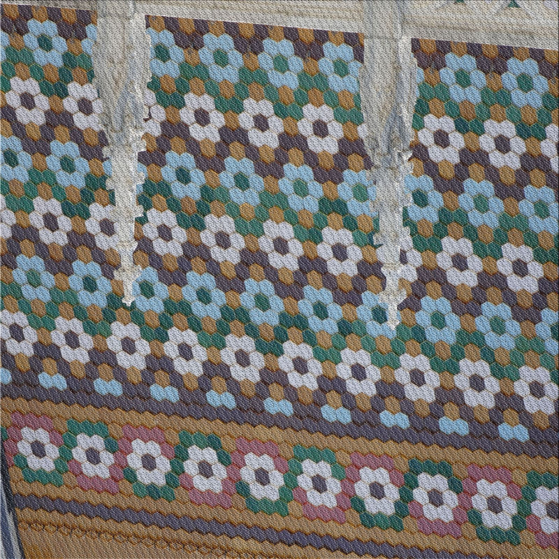 Tapis géométrique jaune / bleu ciel / vert Rines, Carré de 6 pi