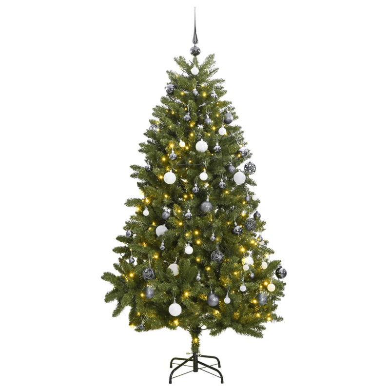Artificial Christmas Tree, Green/White, 240 cm, with Leds & Blue Balls