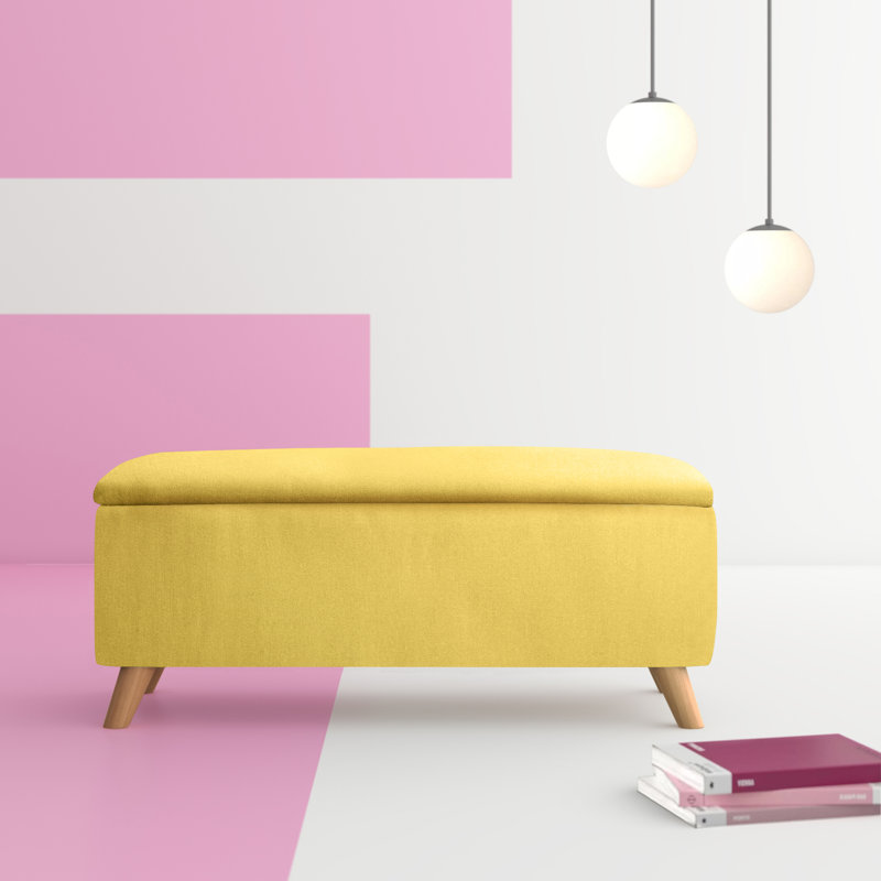 Caver 98cm Wide Rectangle Solid Colour Ottoman with Storage, Mustard