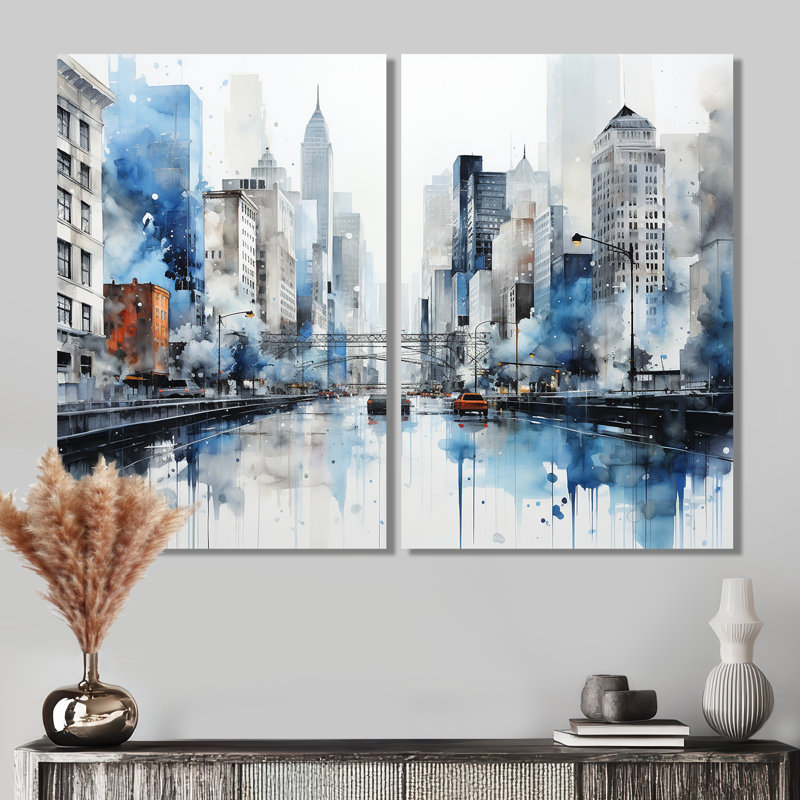 Gris, bleu, minimalisme, euphorie urbaine I - impressions sur toile industrielles vertes, H 36 po x l 48 po, Toile tendue