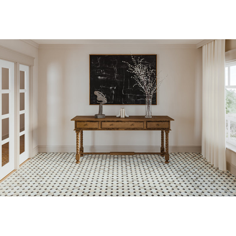 Carreau de mosaïque en marbre Modni Emery, Blanc oriental / Nero Marquina / Calacatta Zebrino