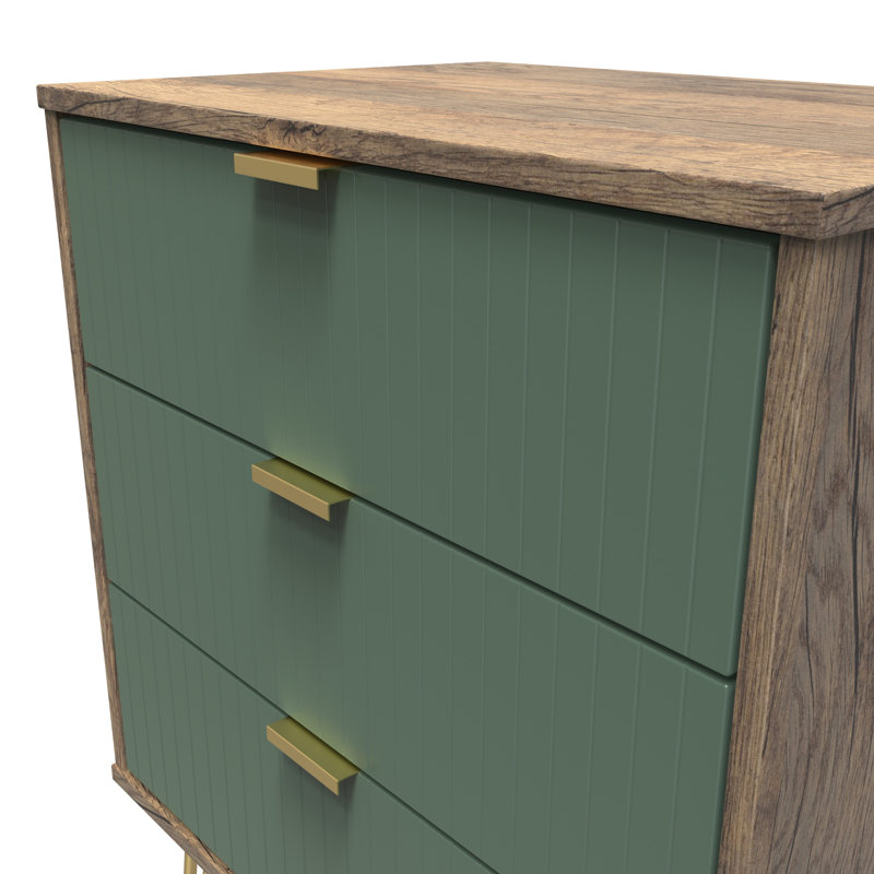 Beranda 3 Drawer Chest (Ready Assembled), Labrador Green/Vintage Oak