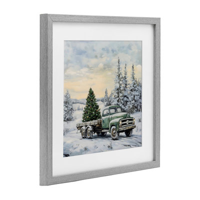 «Green Christmas Tree Truck», reproduction sous verre encadrée, design par Petal Prints Design