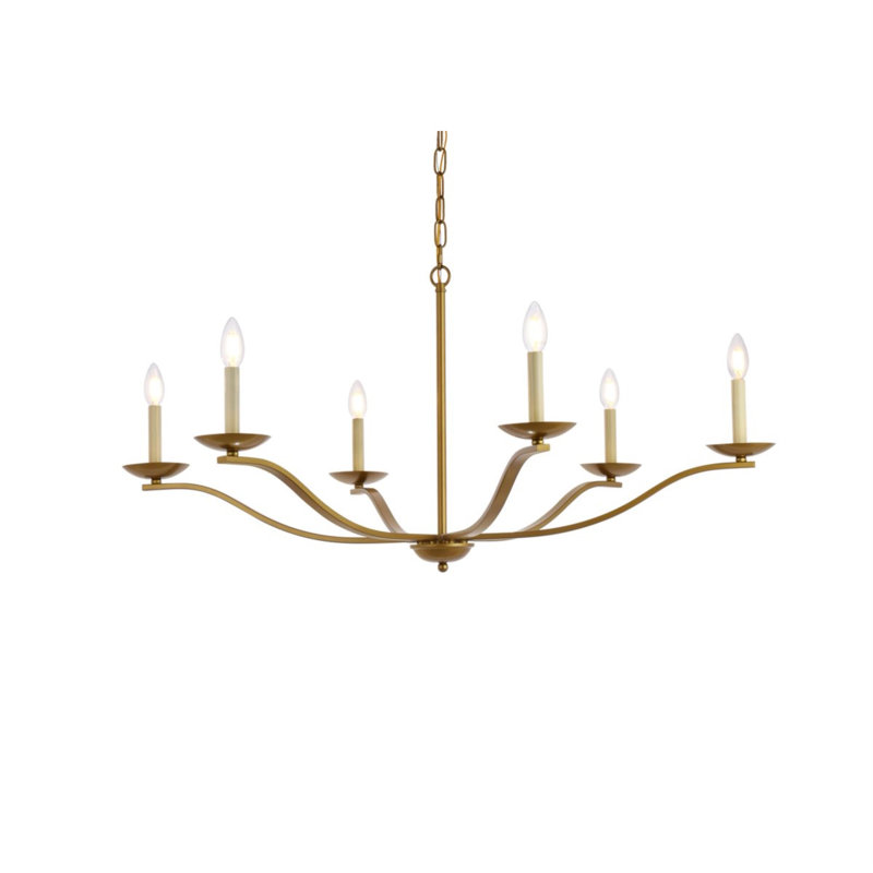 Henton 6 - Light Dimmable Wagon Wheel Chandelier, Brass, 20" H x 42" W x 42" D