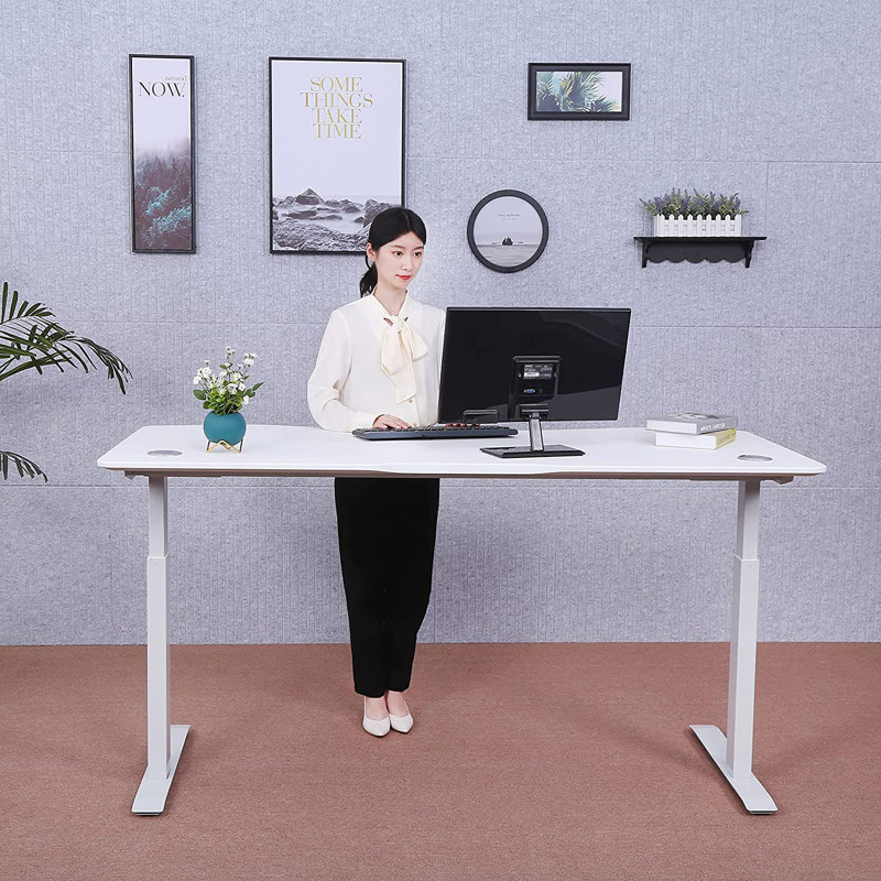 Adjustable Metal Base Standing Desk, White, 48" H x 59" W x 29" D