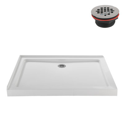 Base de douche en acrylique blanc brillant avec drain à droite 48 po x 34 po Streamline