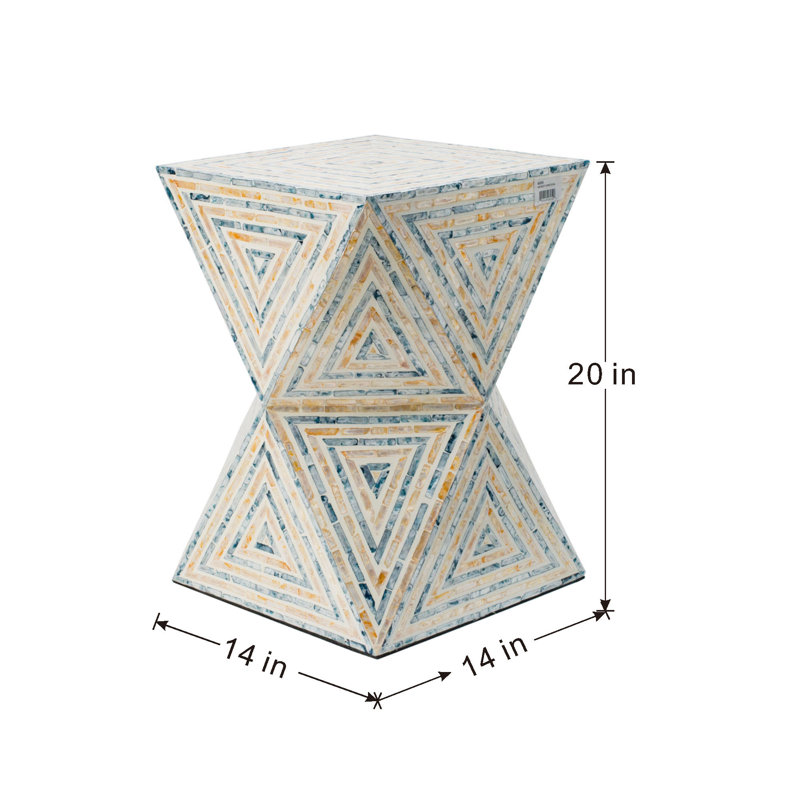 Geometric, Triangular Pattern Capiz Stool - Yellow, Blue Finish